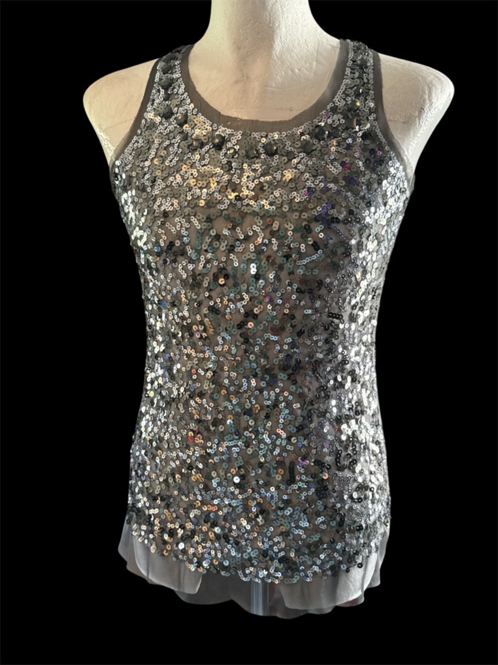 Y2K Wet Seal Silver Sequin TankTop M Fairy Grunge Whimsigoth Glam Rave racerback